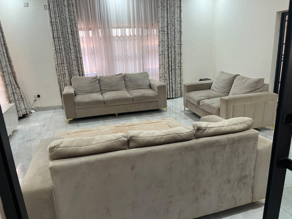 8-Seater 3-Piece Beige Lounge Sofa with Gold Accents